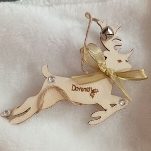 Wooden Reindeer Ornament with Gold Bow